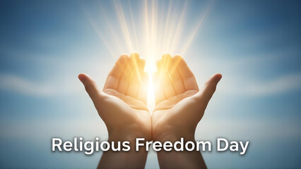 Hands holding light on freedom day