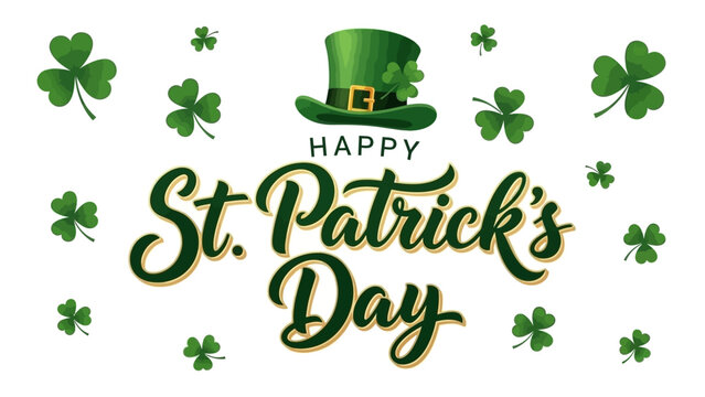 Happy St. Patrick's Day Greeting with Green Hat and Lucky Clovers