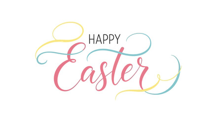 Happy Easter greeting with elegant calligraphy and pastel swirls. © Elsa