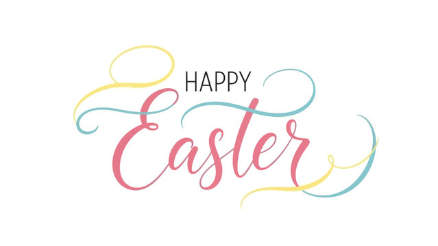Happy Easter greeting with elegant calligraphy and pastel swirls.