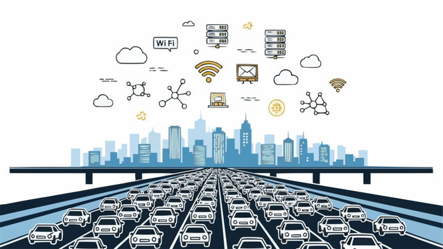 Smart City Technology and Traffic Congestion Illustration.
