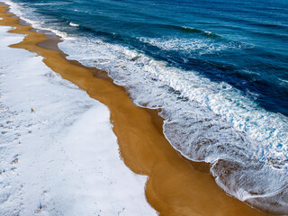 Winter landscape of Black Sea coast at Alepu driver's beach under snow.