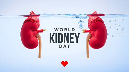 World kidney day awareness poster with kidney icons floating in water