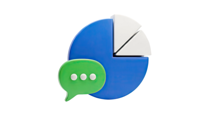 3D Pie Chart with Chat Bubble Icon