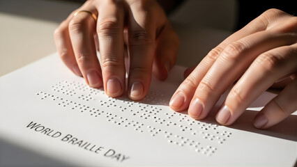 Hands reading Braille text on paper