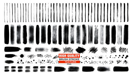 Set of black and white brush strokes and textures