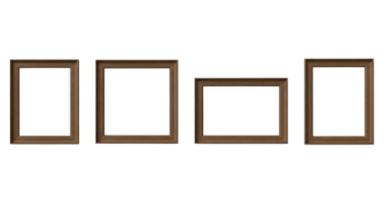 Set of four wooden picture frames isolated on transparent background