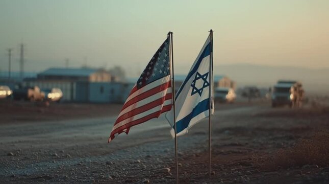 American and Israeli Flags Waving Symbolize International Tension