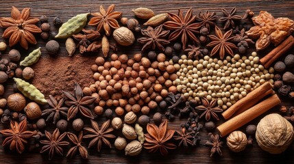 Assortment of Spices and Herbs Arranged on a Dark Textured Surface