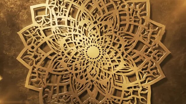 Intricate Gold Islamic Geometric Patterns Decorating Textured Background With Soft Lighting And Bokeh Effects