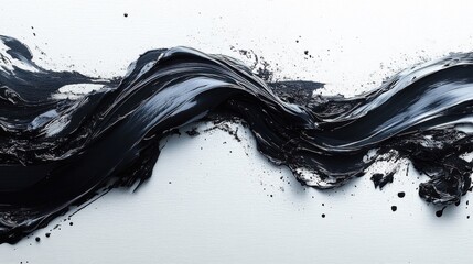 Abstract Black Fluid Wave On White Textured Surface With Glittering Particles