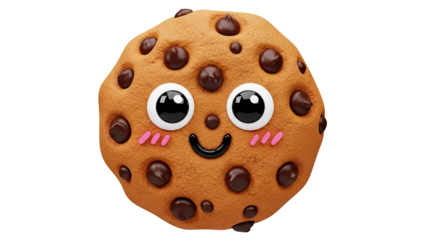 Cute Chocolate Chip Cookie Character with Happy Face