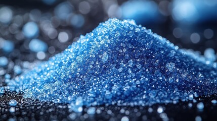 Close up Macro Pile of Tiny Blue Crystals with Soft Bokeh Background