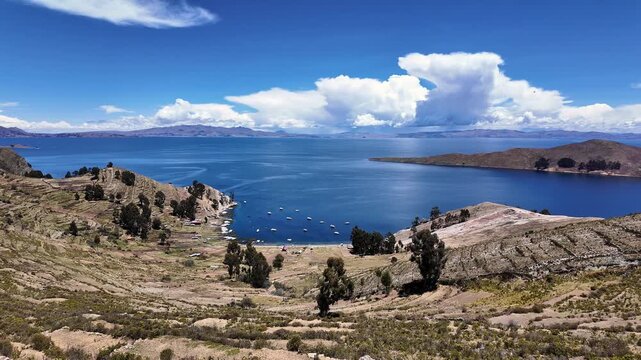 Isla del Sol, Bolivia: Panoramic footage of the famous isla del sol on the lake titicaca in the Andes in the Bolivia side in south America