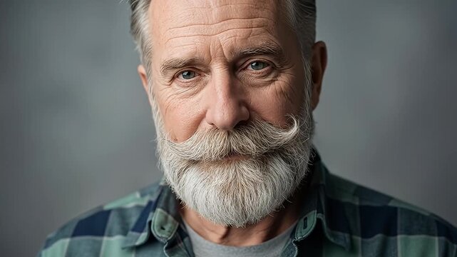 Close up portrait of a distinguished older man with a white beard and mustache.