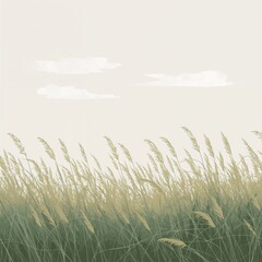 Field of tall grass with a cloudy sky in the background