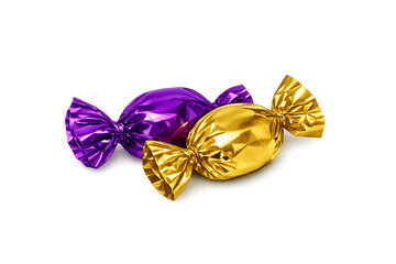 set of two color ( Purple and golden ) candies PNG on transparent background for business or mockup 