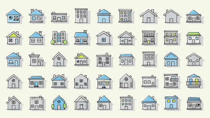 Collection of Diverse House Icons Representing Real Estate.