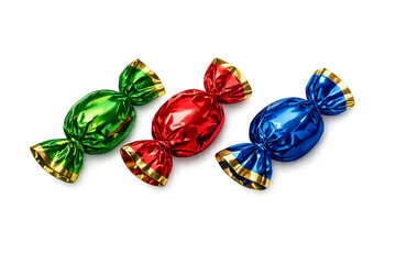 set of 3 color (Green , Red , Blue ) chocolate candy wrapper PNG for business or mockup 