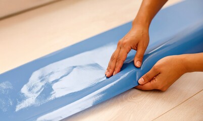 床に青いシートを敷く