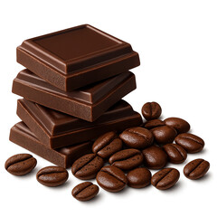 close up of some chocolate pieces and coffee beans PNG  isolated  for mockup or business concept