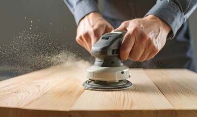 電動サンダーで木材研磨