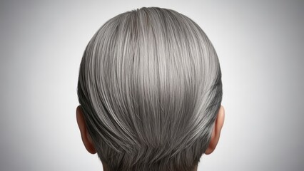 Caucasian female with elegant short gray hair from behind showcasing stylish modern hairstyle reflecting age and grace