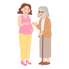 Illustration of Pregnant Woman Talking with Grandmother