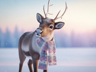 銀世界でマフラーを巻いたトナカイ