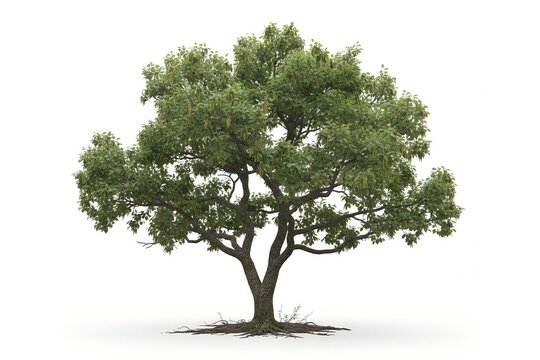 Realistic Alder Tree with Lush Green Foliage Isolated on Pure White Background