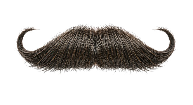 A long, dark brown mustache with a curled end on a png transparent