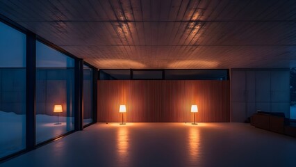 対称構図が美しい現代建築の室内