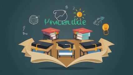 Animated globe opening to reveal classrooms inside, symbolizing universal access to education (World Education Day). - Powered by Adobe