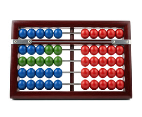 A wooden abacus with blue, red, and green beads on a png transparent