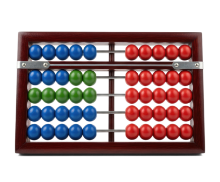 A wooden abacus with blue, red, and green beads on a png transparent - Powered by Adobe