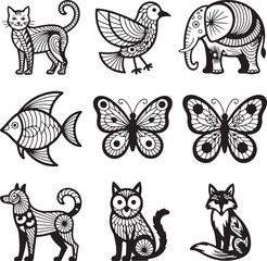 black and white animal designs with patterns