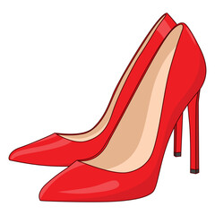 Cartoon style illustration of a pair of red high heels