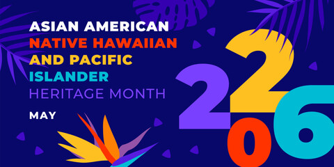 Asian american, native hawaiian and pacific islander heritage month 2026. Vector banner for social media. Illustration with text. Asian Pacific American Heritage Month on blue background © dsnovik