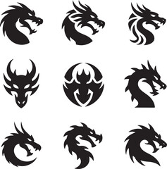 black dragon head silhouettes on white background