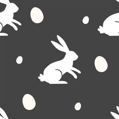 Easter Bunny Seamless Pattern Black Background Rabbits Eggs