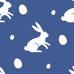 Blue Easter Bunny Seamless Pattern Rabbits and Eggs Repeat