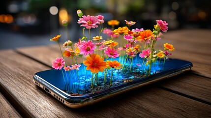 Flowers Bloom from a Smartphone Screen