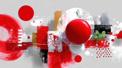 Abstract trash polka collage with dynamic red and black elements