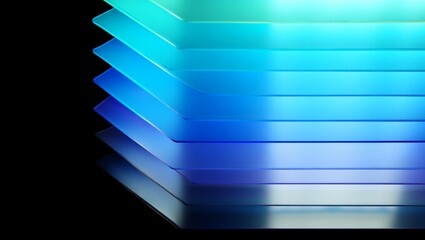 Icy cyan glass gradient creates a striking visual effect, blending cyan, blue, and white layers on black background, evoking modern design, futuristic aesthetics, abstract patterns, smooth transitions