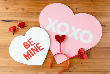 Valentine's Day heart shaped signs with romantic messages