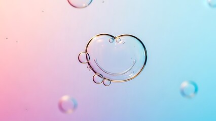 Glossy transparent soap bubbles and wet liquid drops float against a pink background with blue light reflections in this creative aqua vector illustration