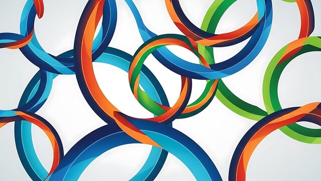 A complex interplay of vivid toroidal shapes arranged on a clean backdrop