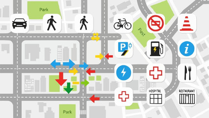 City Map Navigation Icons and Symbols.