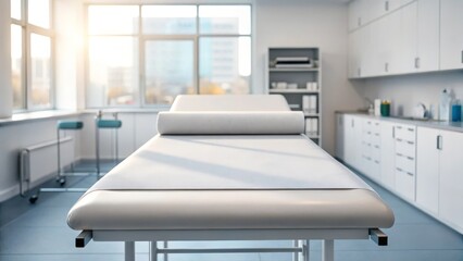 Empty Examination Couch Covered with Crisp White Paper in a Modern Clinic
