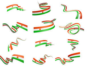 Set Of Different Style Of Niger Wavy Abstract Ribbon Flags 3d Illustration
